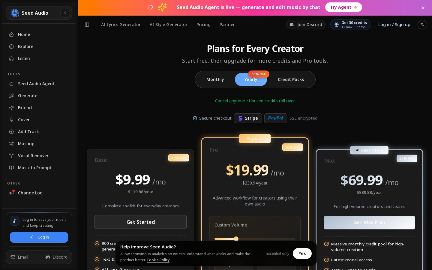 Seed Audio AI Pricing