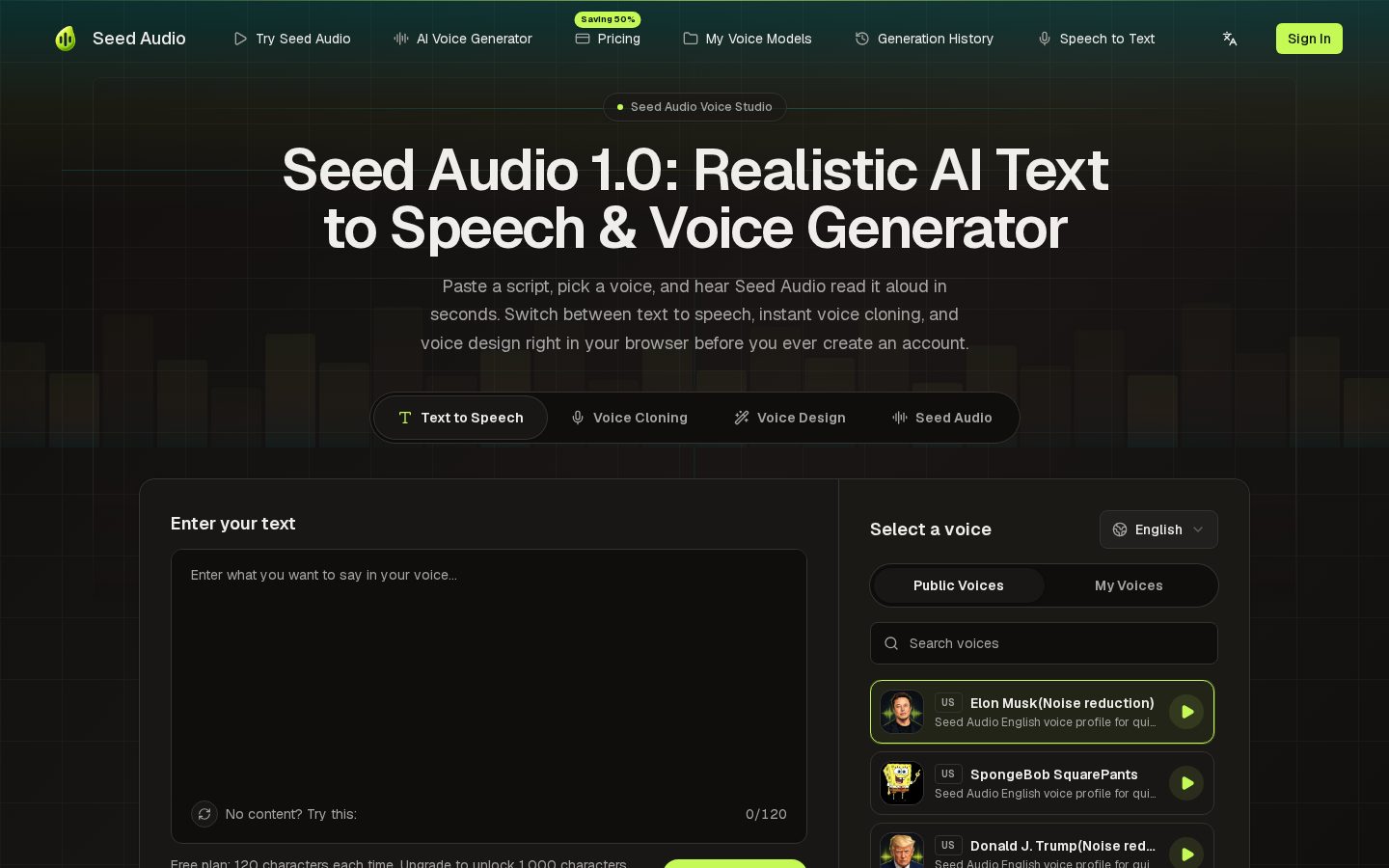 Seed Audio Homepage
