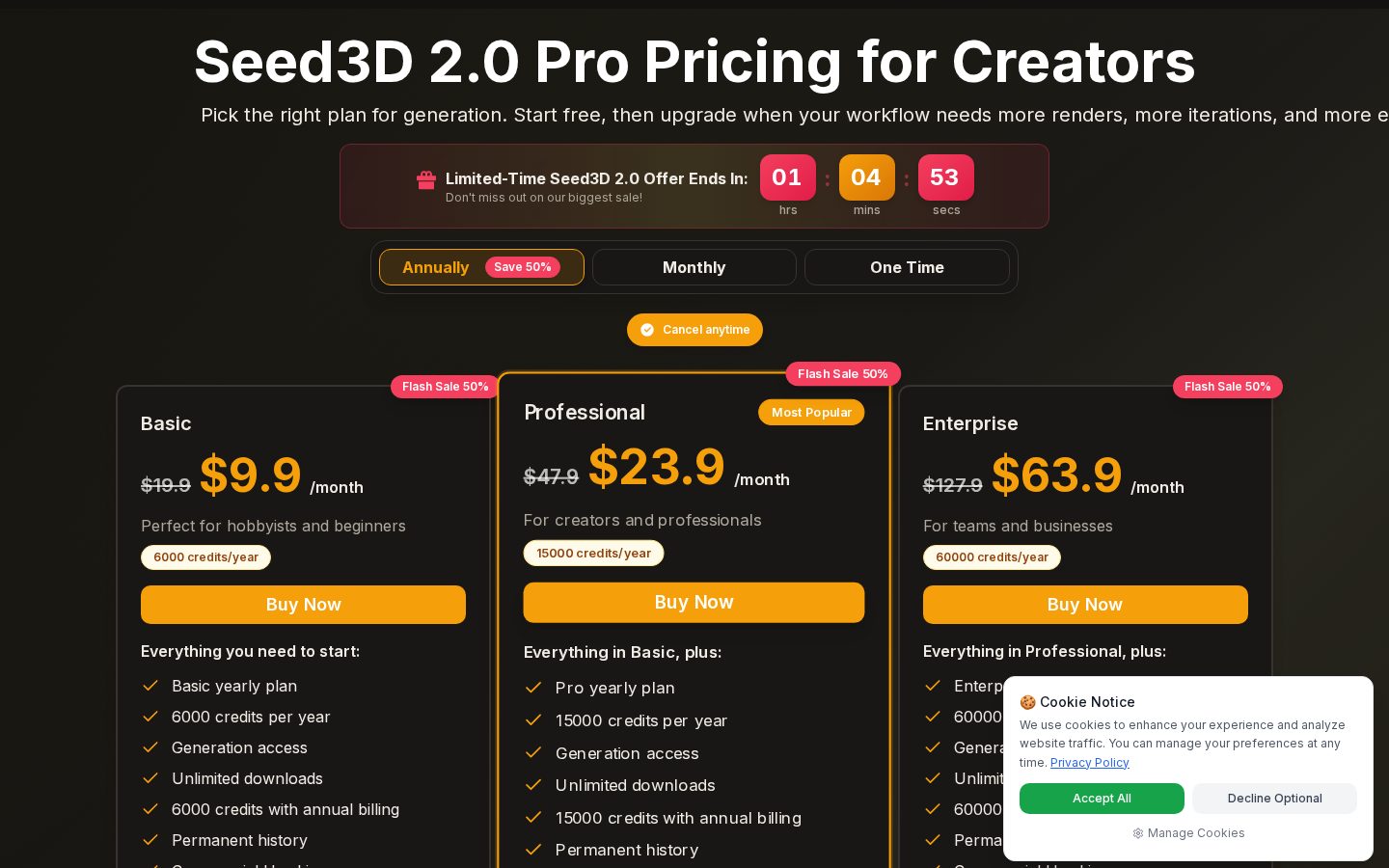 Seed3D 2.0 Pricing