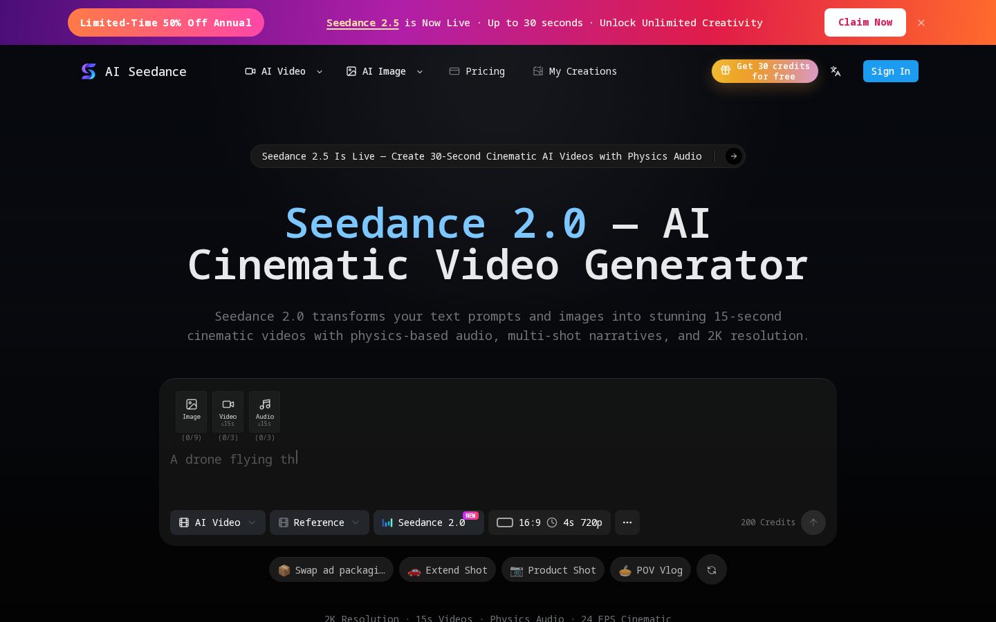 Seedance 2.0 AI Homepage