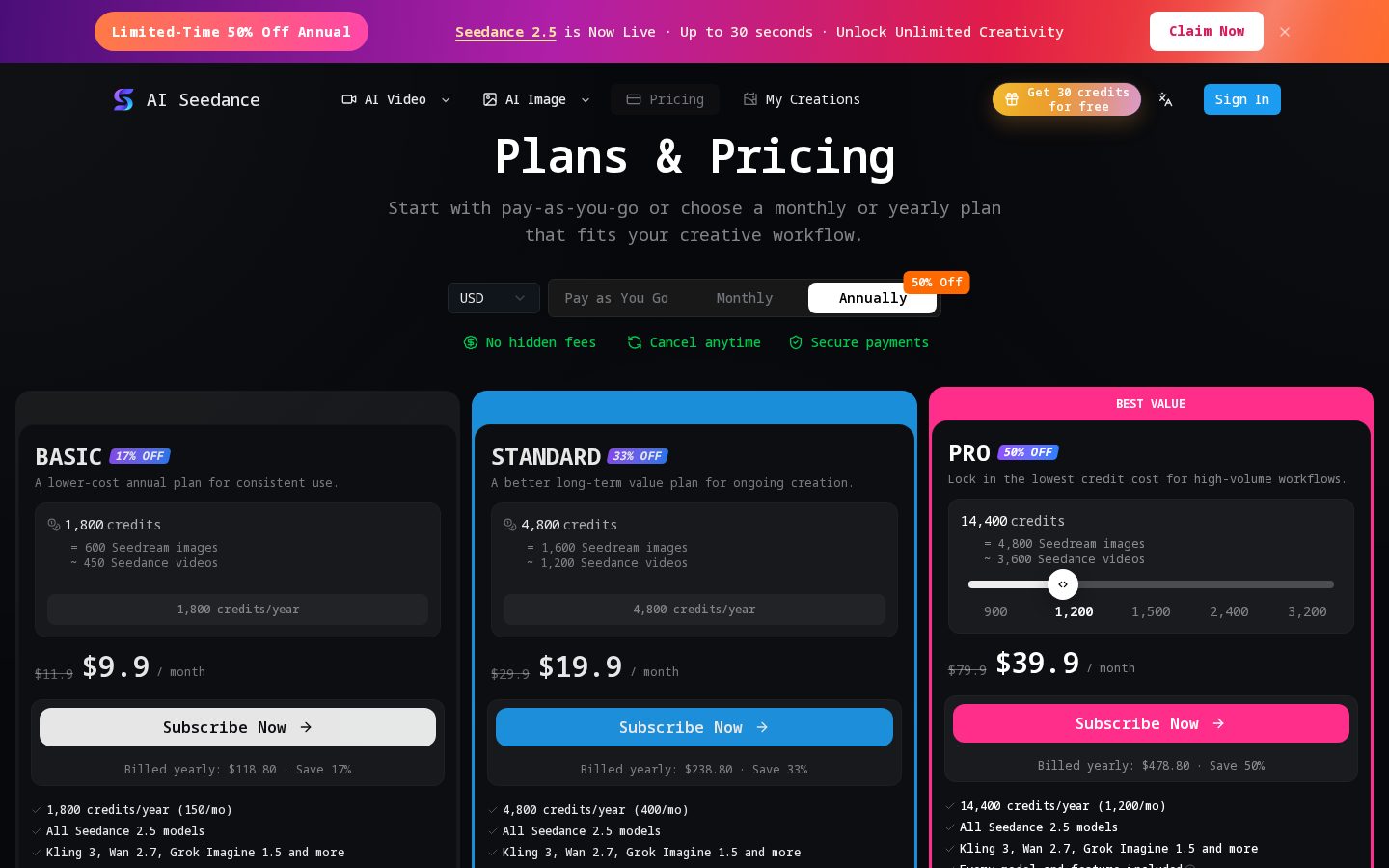 Seedance 2.0 AI Pricing