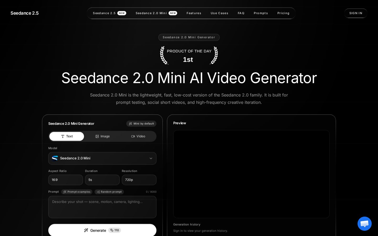 Seedance 2.0 Mini Homepage