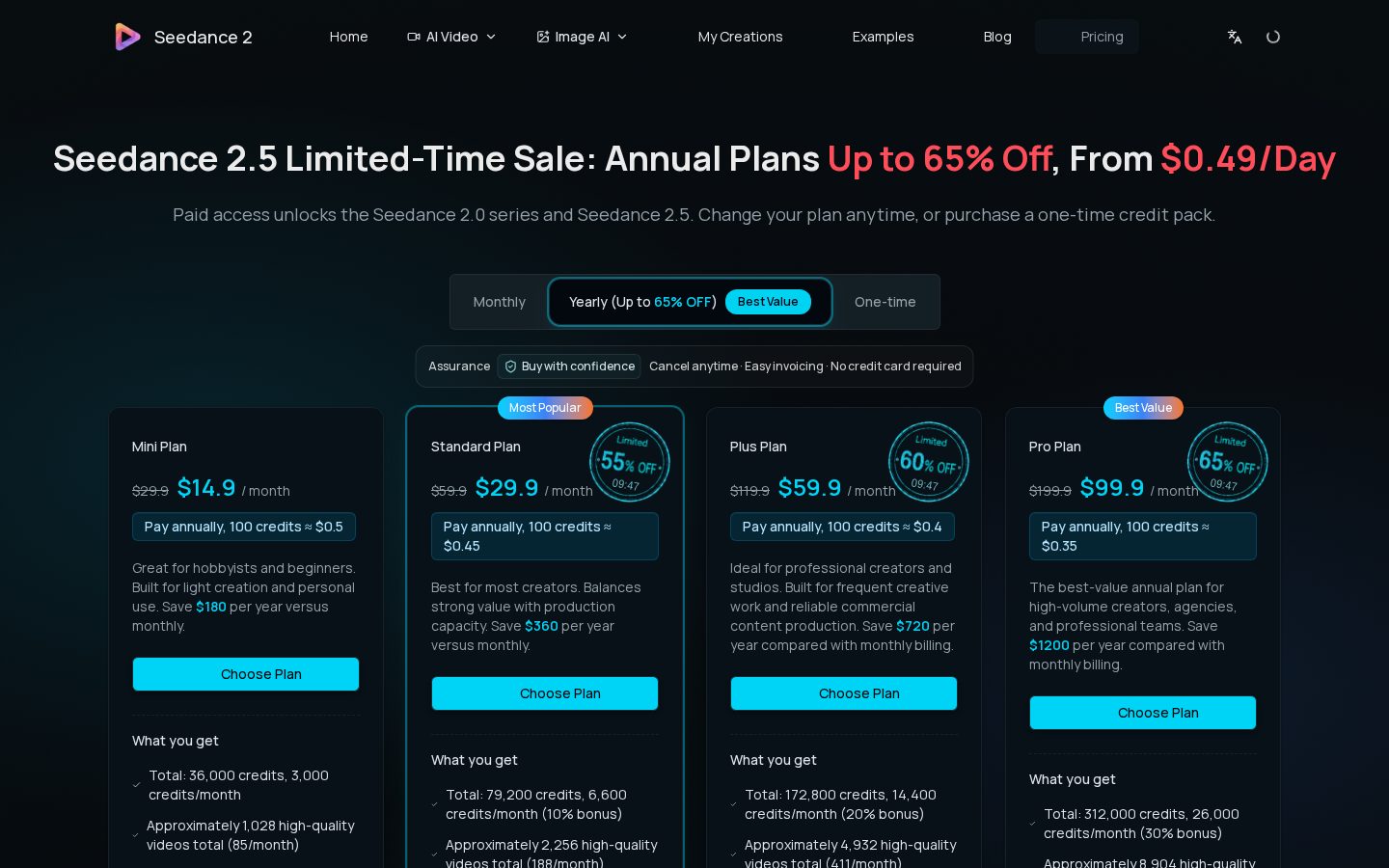 Seedance 2.0 Video Generator Pricing