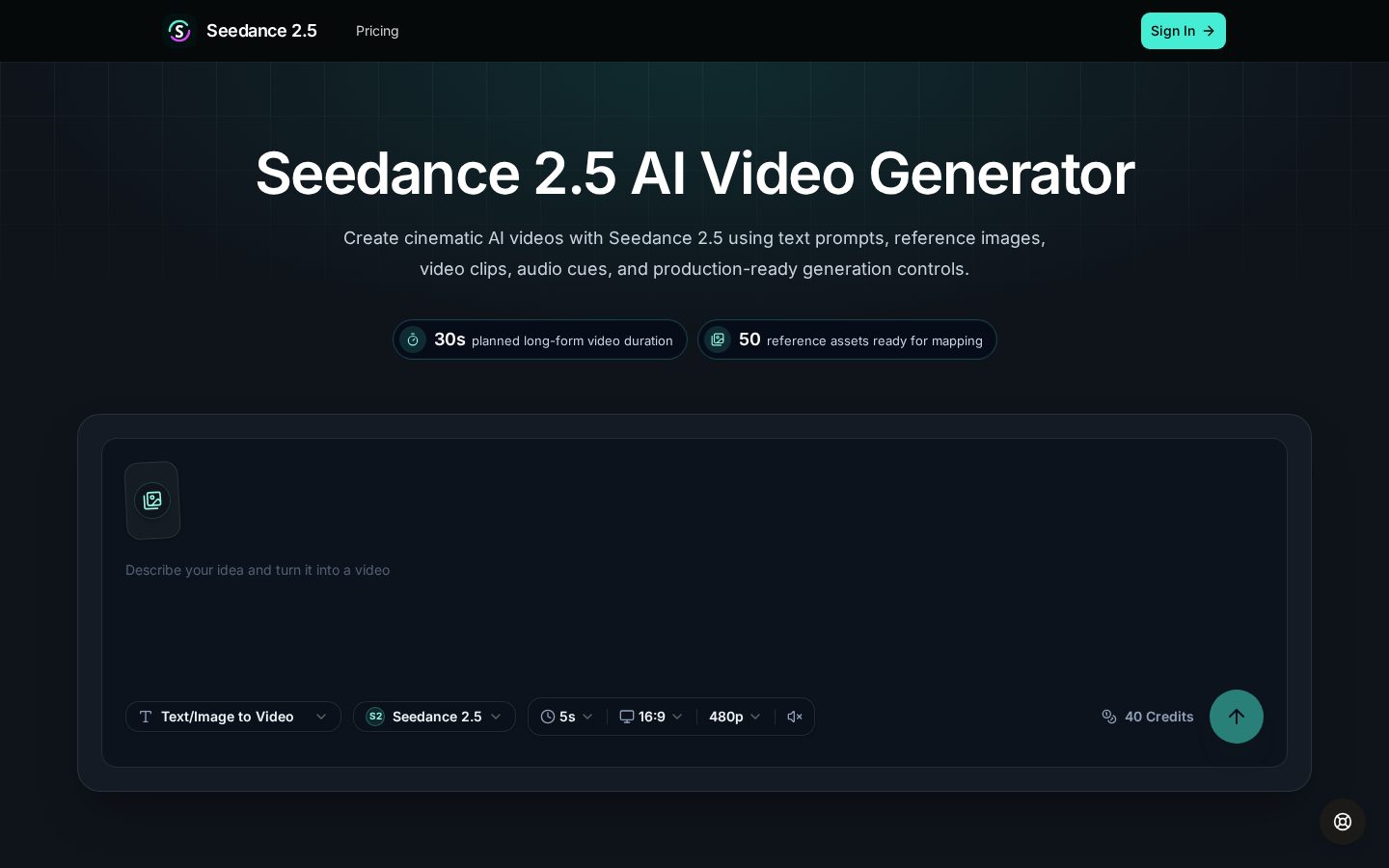 Seedance 2.5 AI Video Gen Homepage