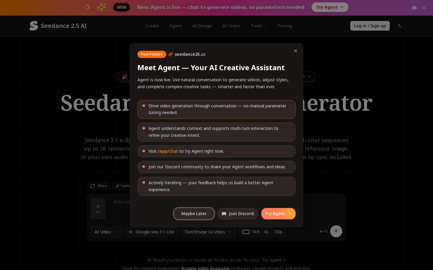 Seedance 2.5 Video AI Homepage