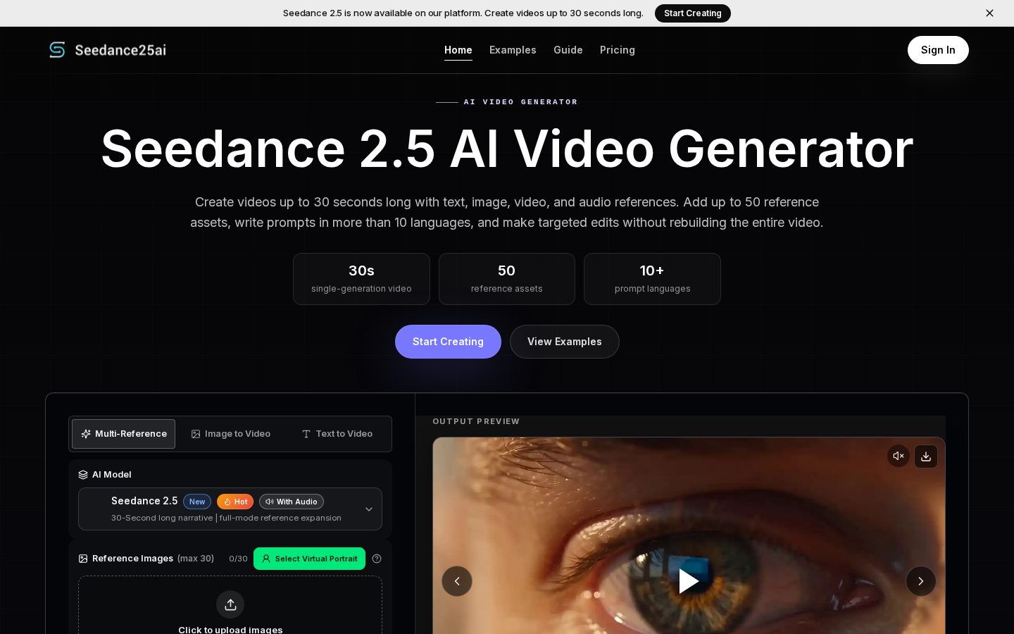 Seedance 2.5 Video Generator Homepage
