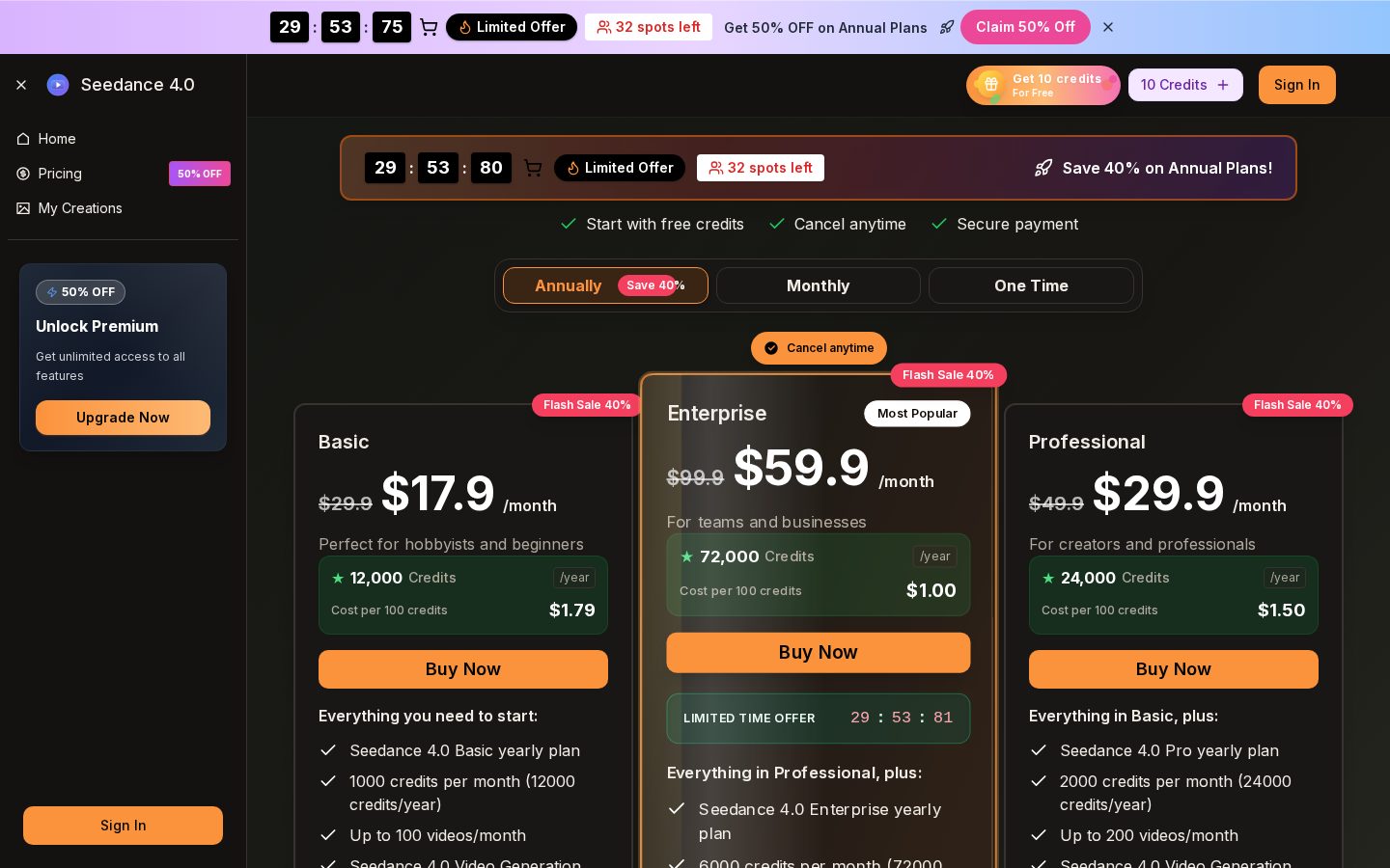 Seedance 40 Pricing
