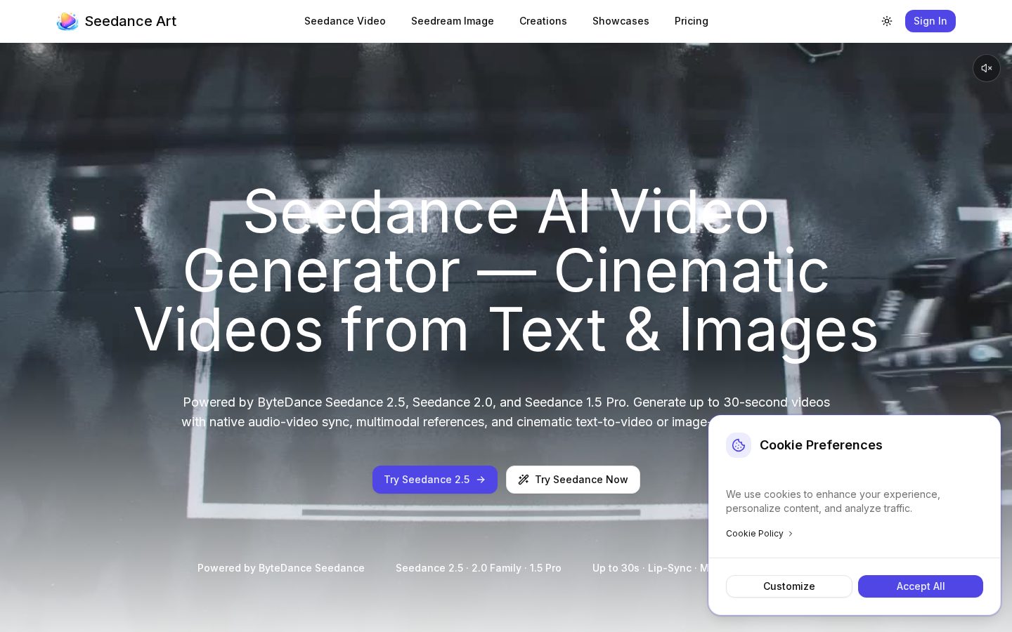 Seedance Art: Cinematic Video & Audio Generation Homepage