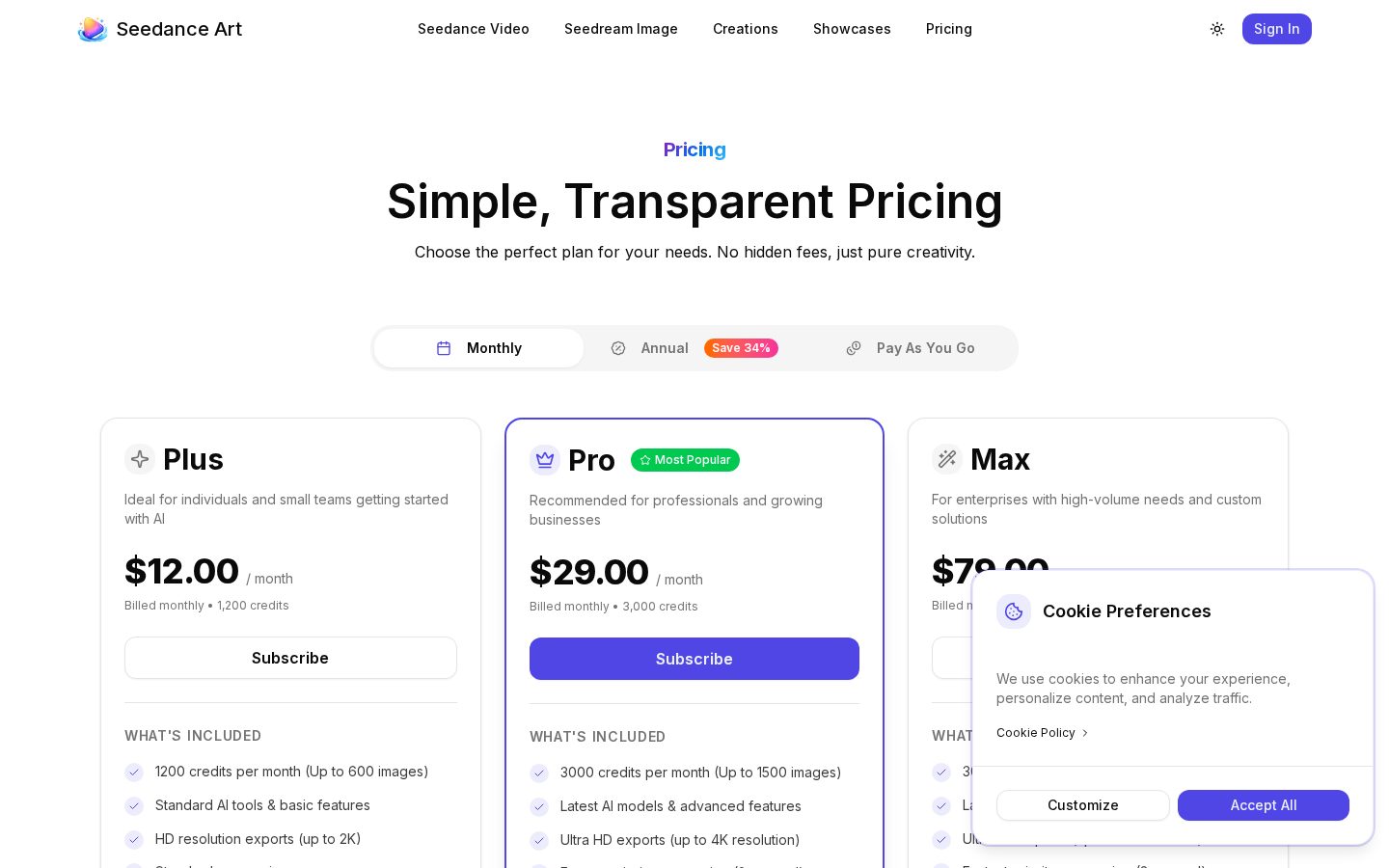 Seedance Art: Cinematic Video & Audio Generation Pricing