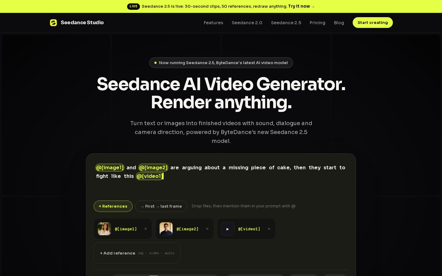 Seedance Studio Homepage