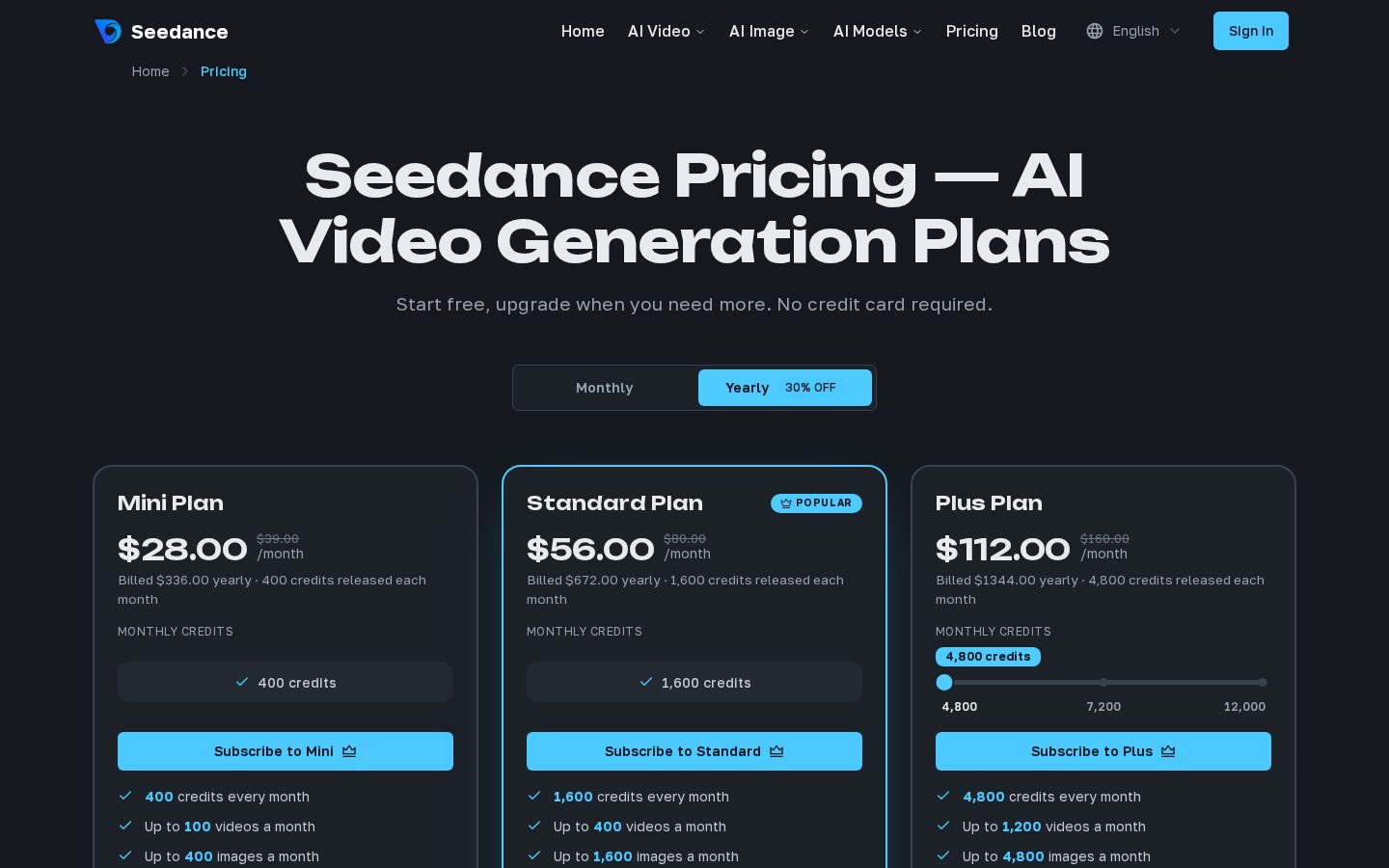 Seedance Video Generator Pricing