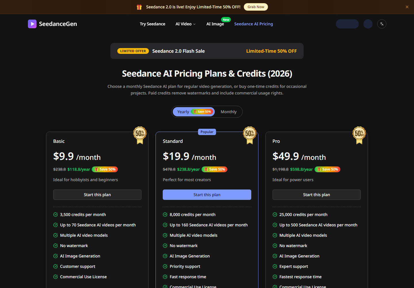 SeedanceGen pricing