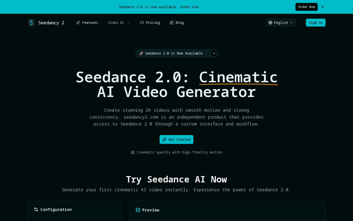 Seedancy 2 Homepage
