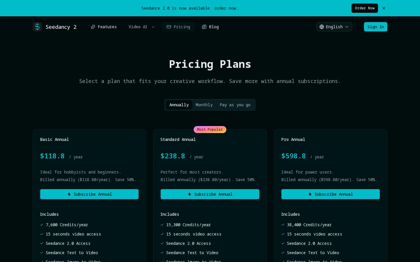 Seedancy 2 Pricing