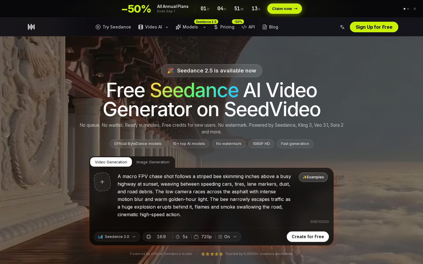 Seeddance AI Homepage