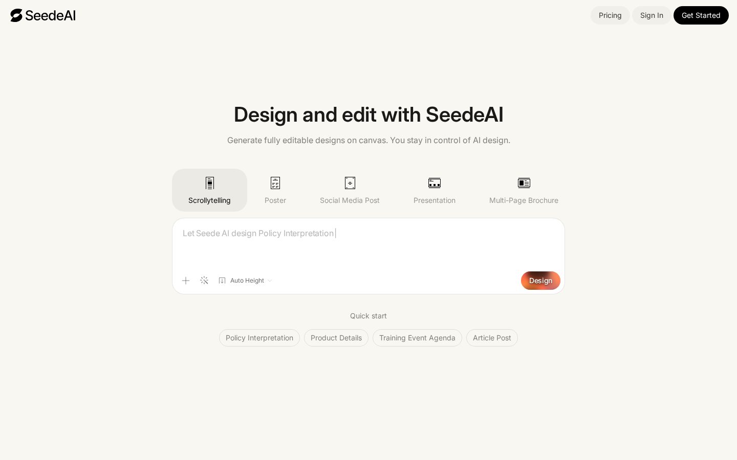 Seede AI Homepage