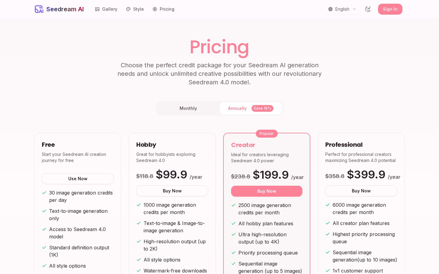 Seedream AI Pricing