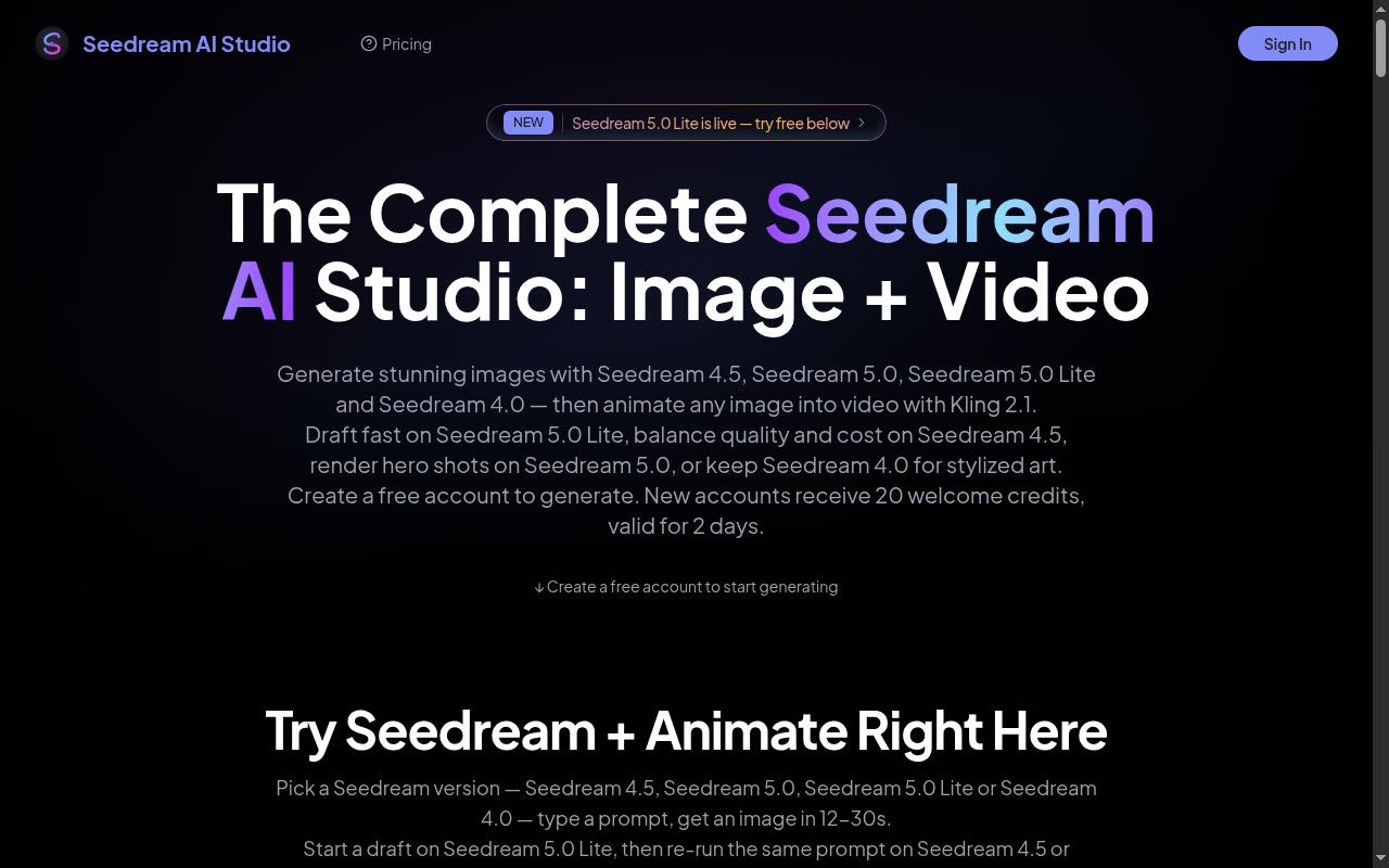 Seedream AI Studio Homepage