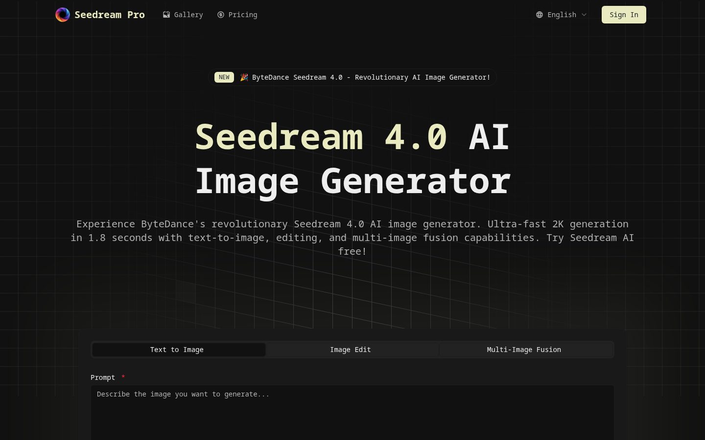 Seedream Pro Homepage
