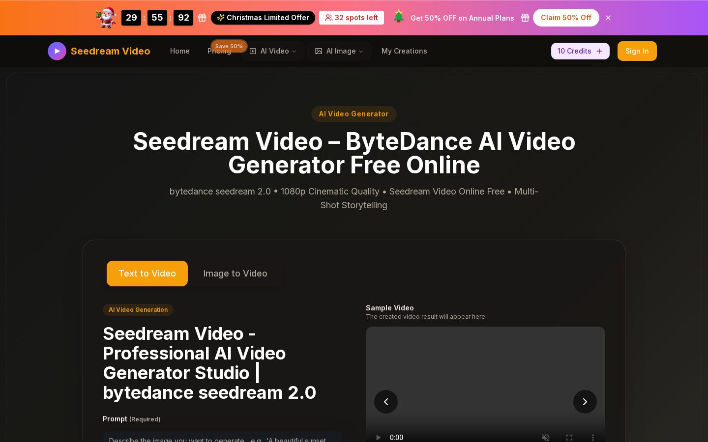 seedream video Homepage
