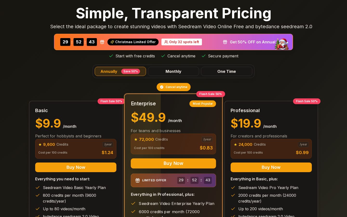 seedream video Pricing