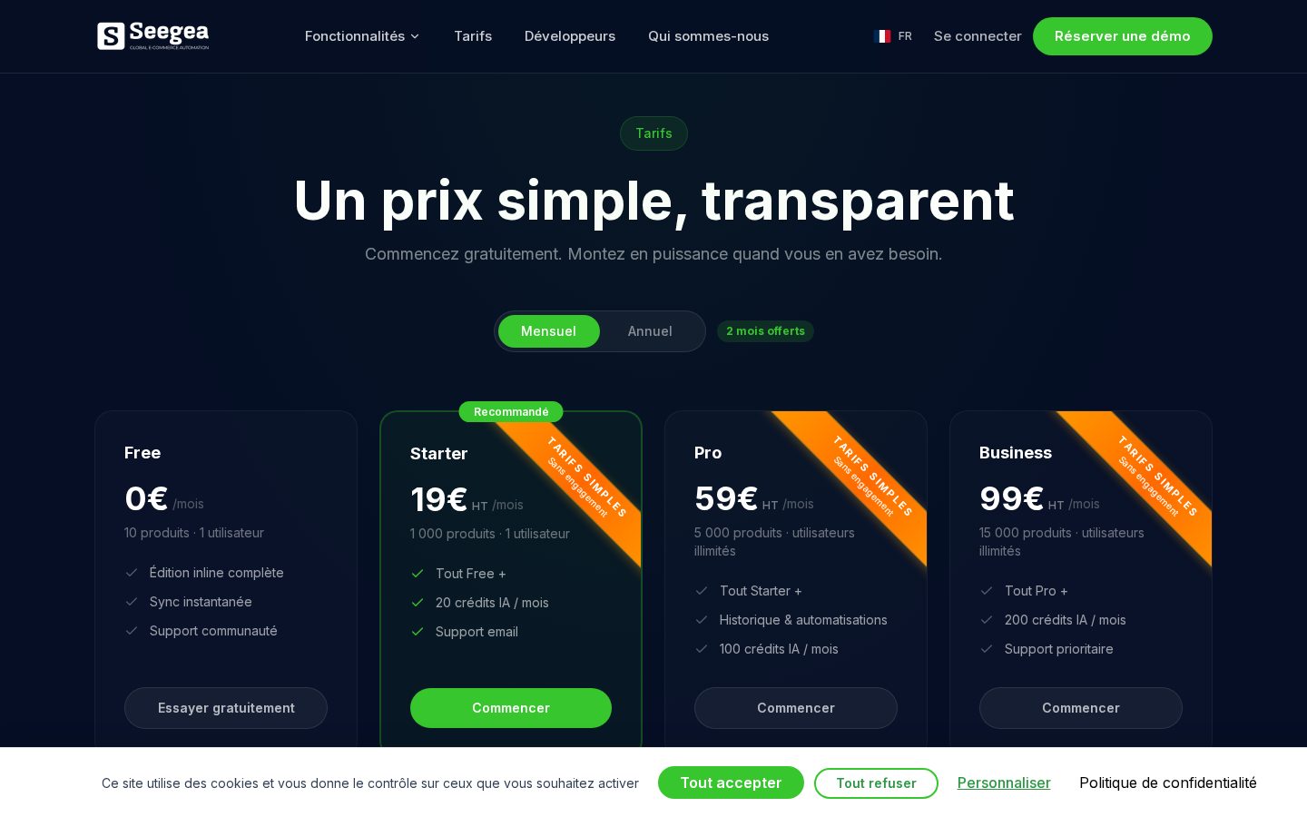 Seegea Pricing