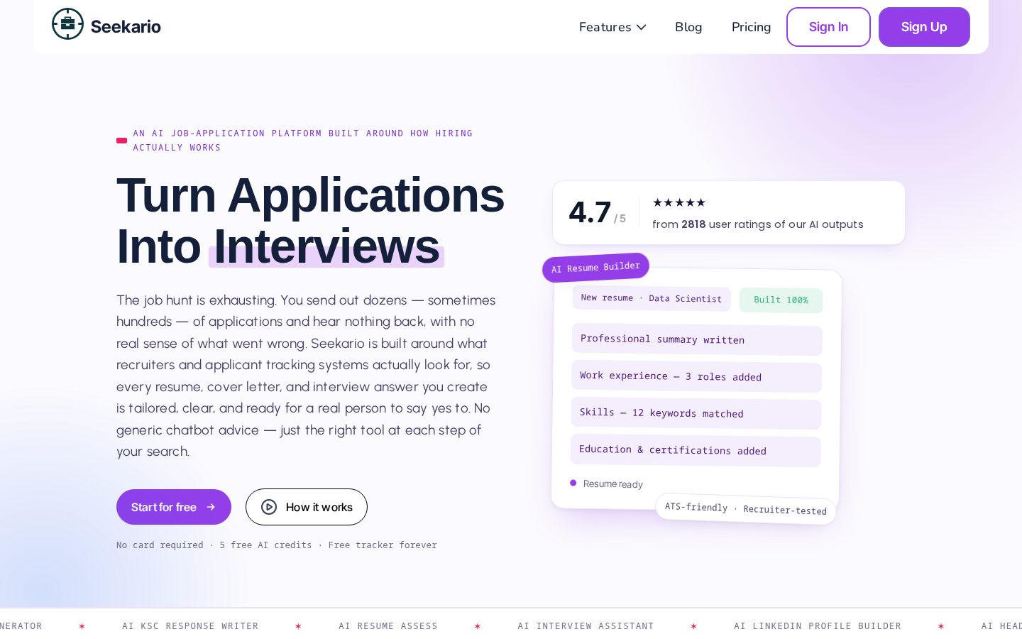 Seekario Homepage