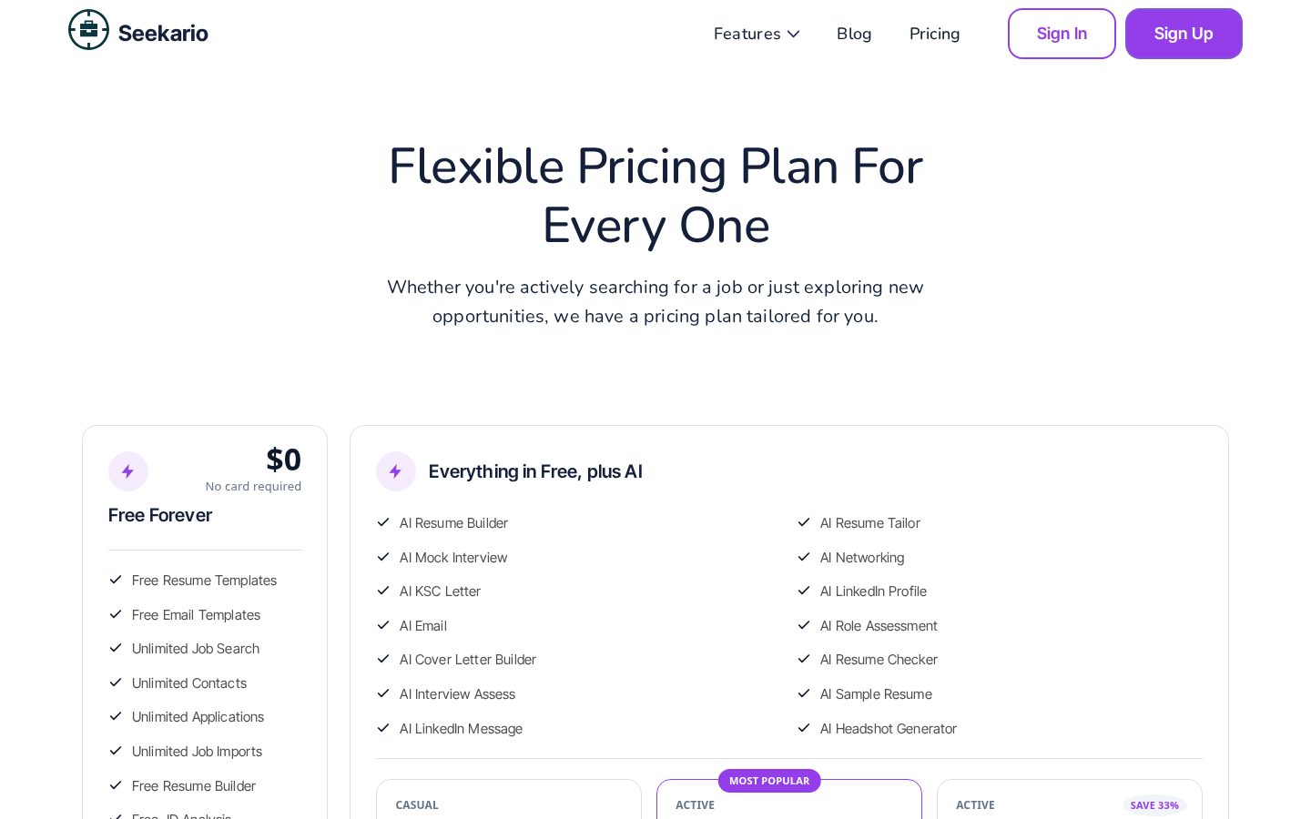 Seekario Pricing