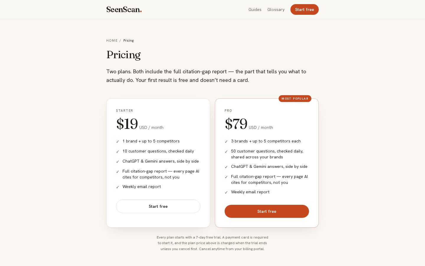 SeenScan Pricing