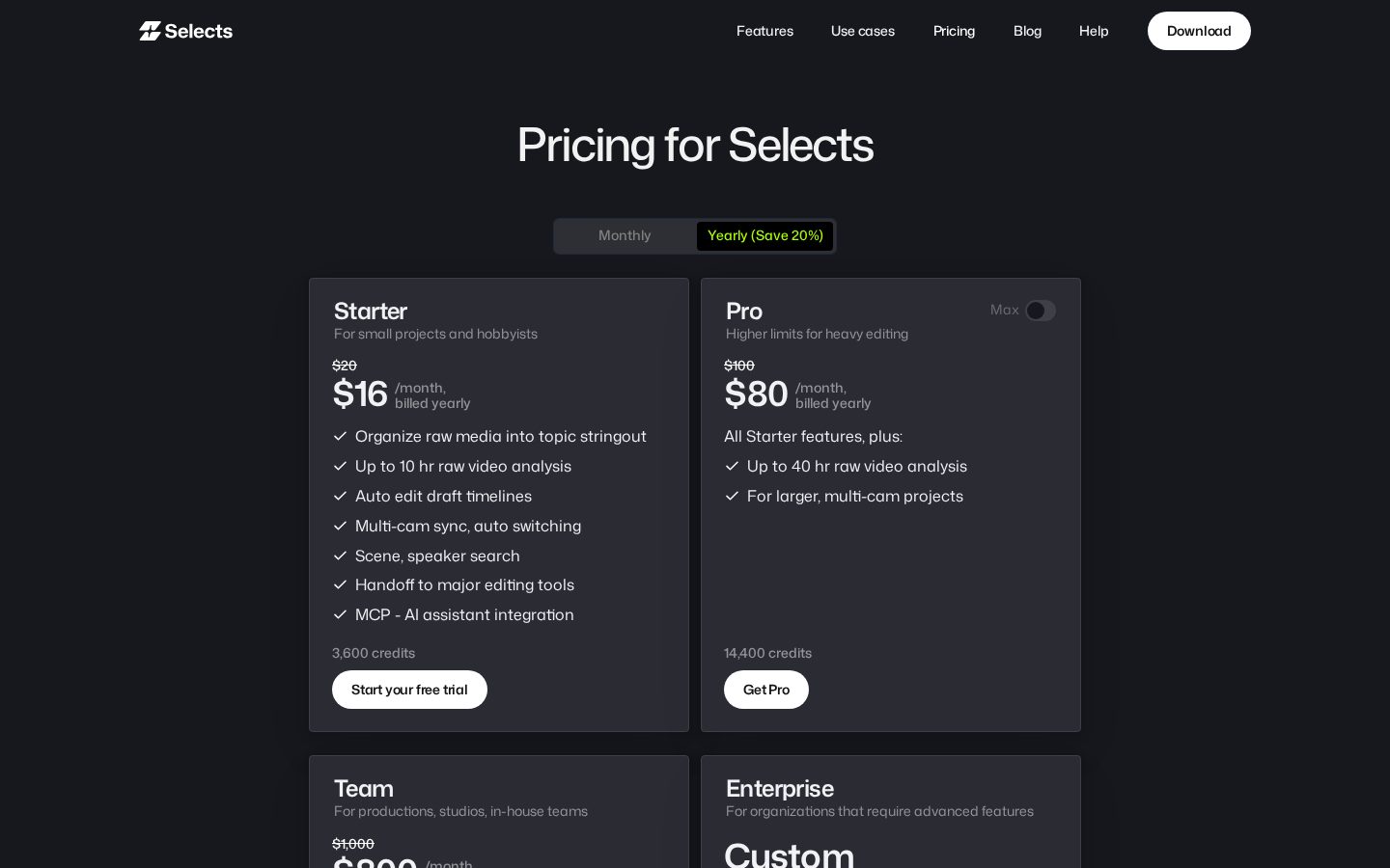 Selects Pricing