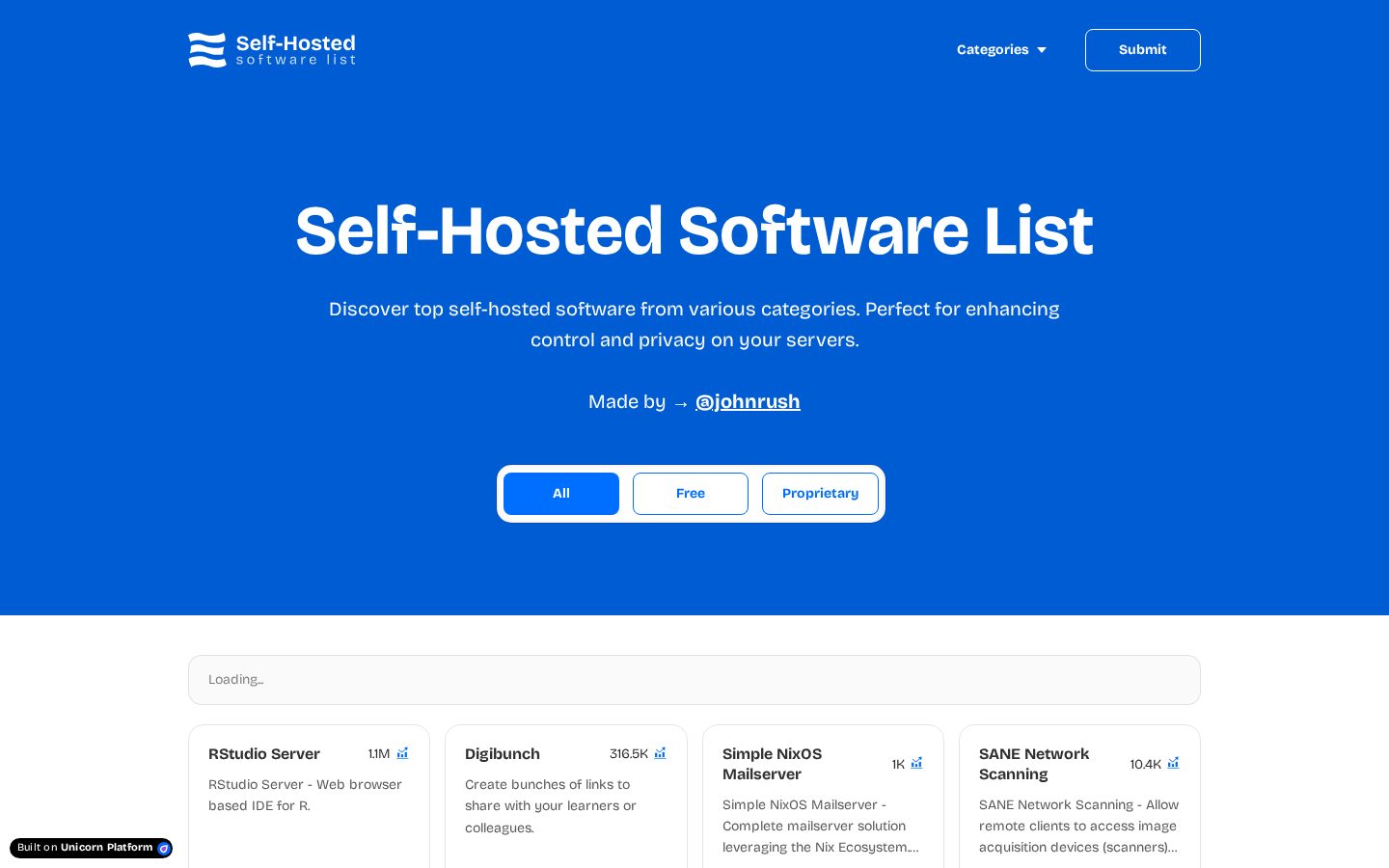 Self-Hosted Software List Homepage