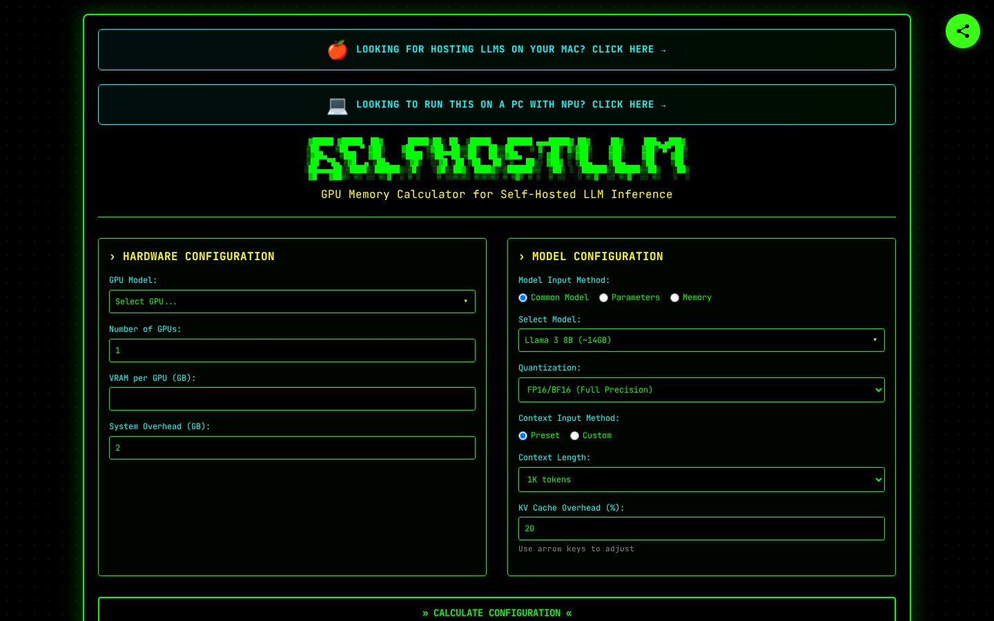 SelfHostLLM Homepage