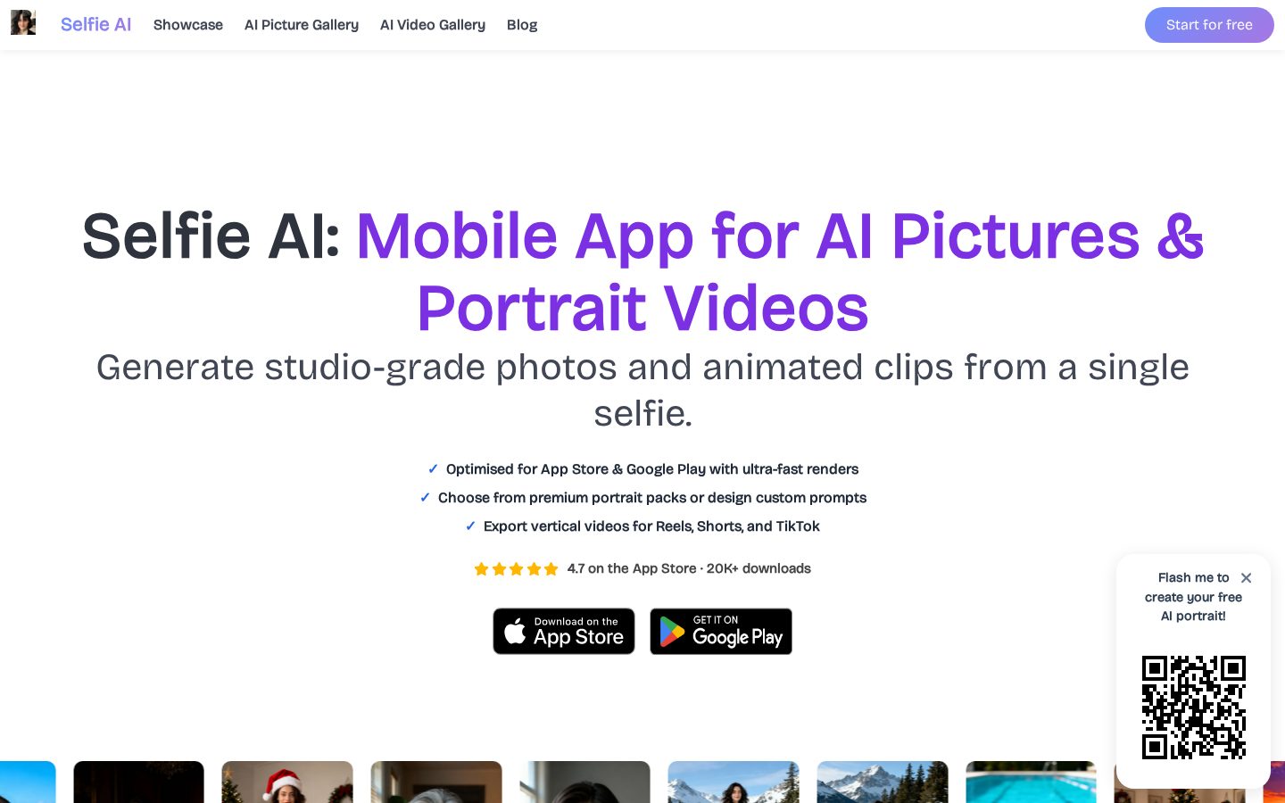 Selfie AI: AI Avatar Generator Homepage