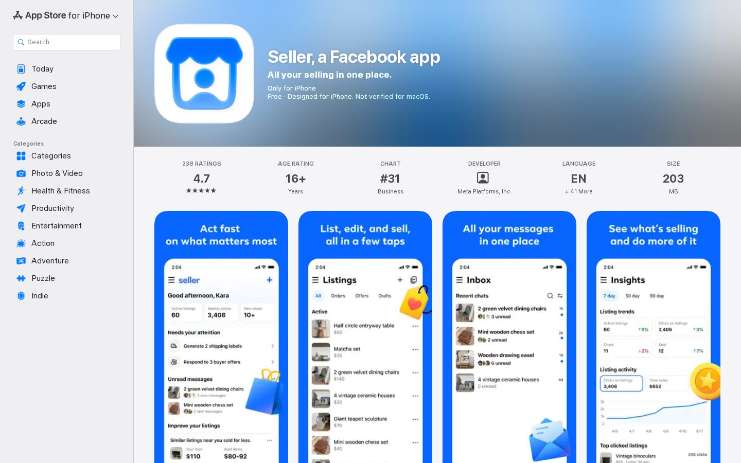 Seller by Facebook Homepage