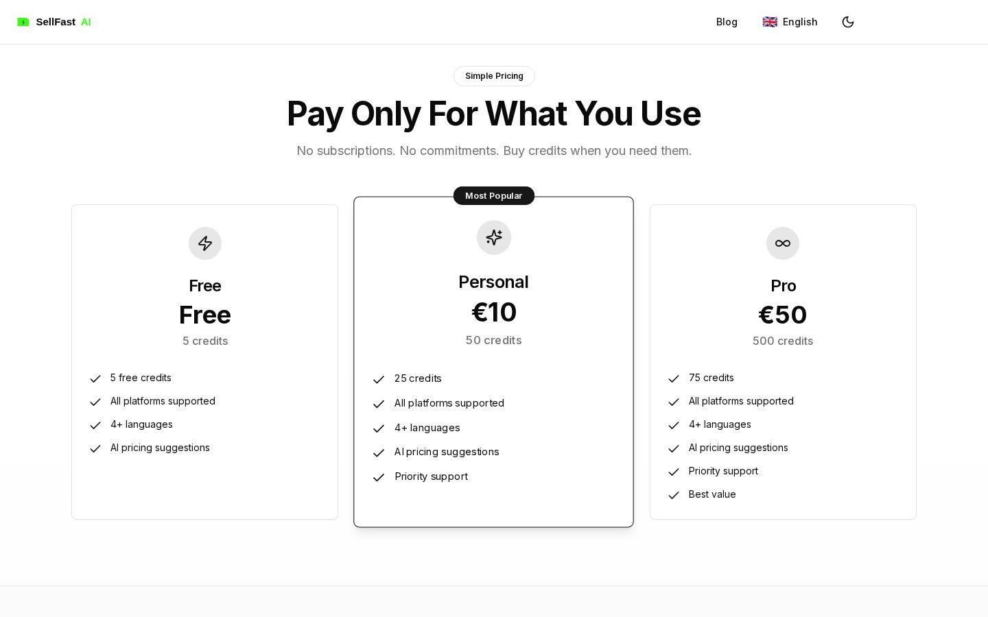 SellFast AI Pricing