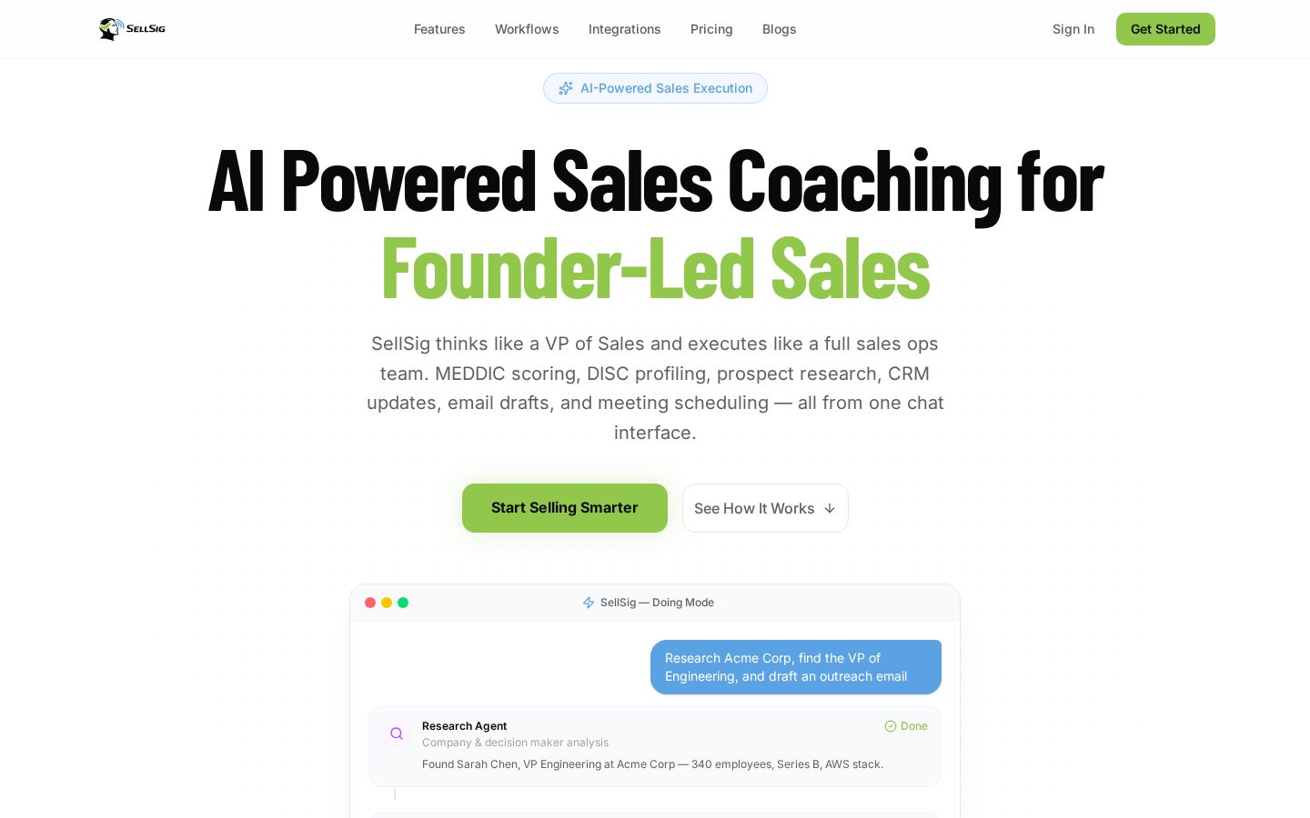 Sellsig AI Sales Coach Homepage