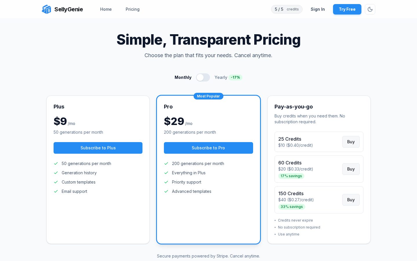Sellygenie Pricing
