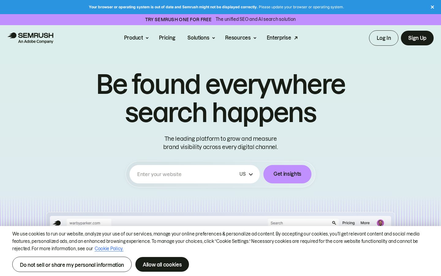 SEMrush SEO Marketing Tool Homepage