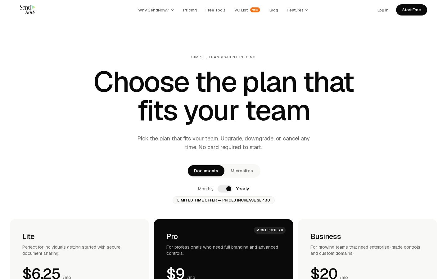 SendNow Pricing