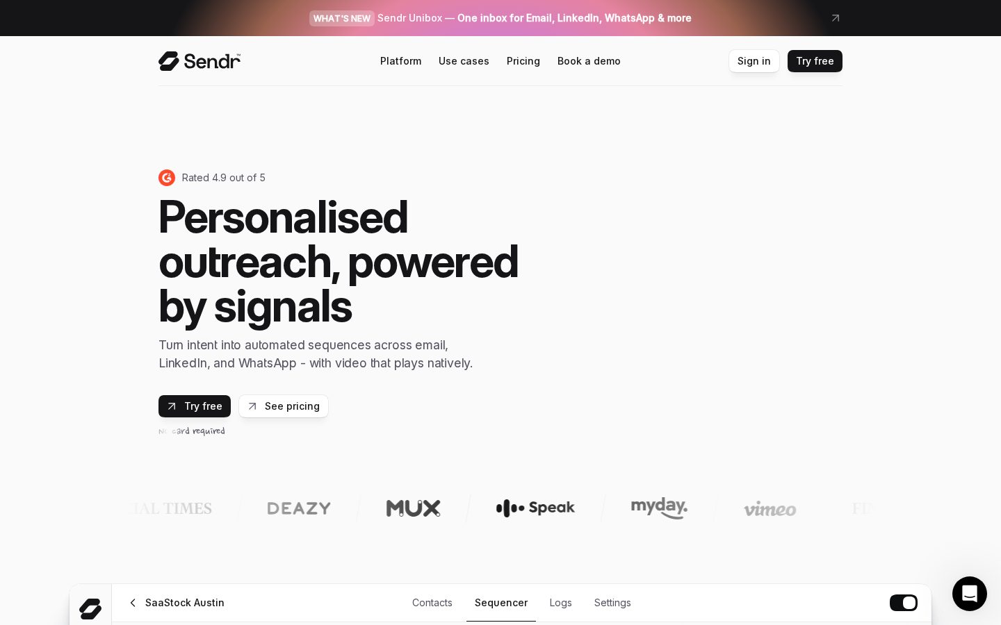 Sendr Homepage