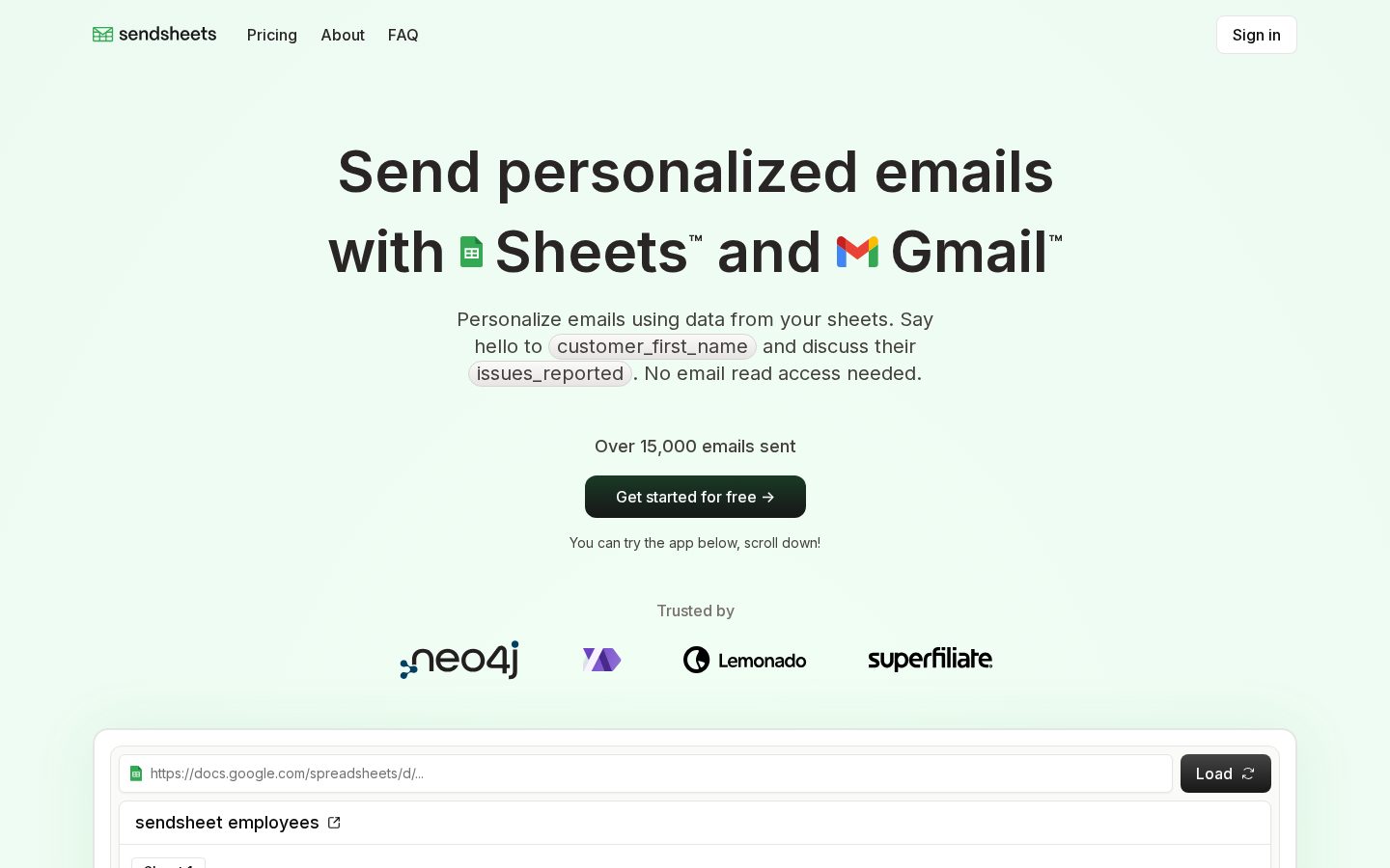 sendsheets Homepage