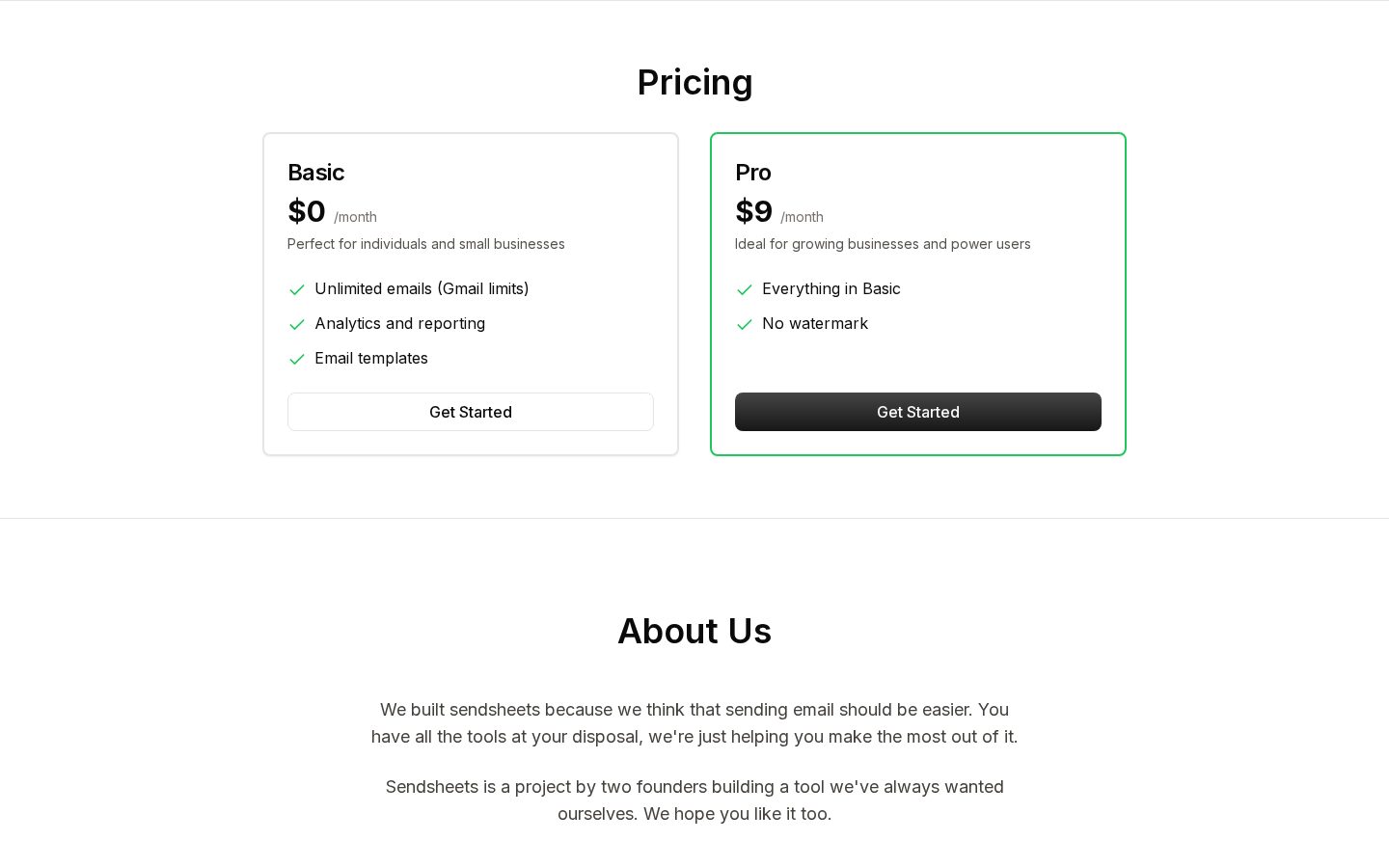 sendsheets Pricing