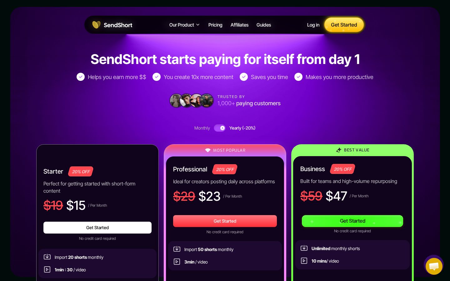 SendShort Pricing