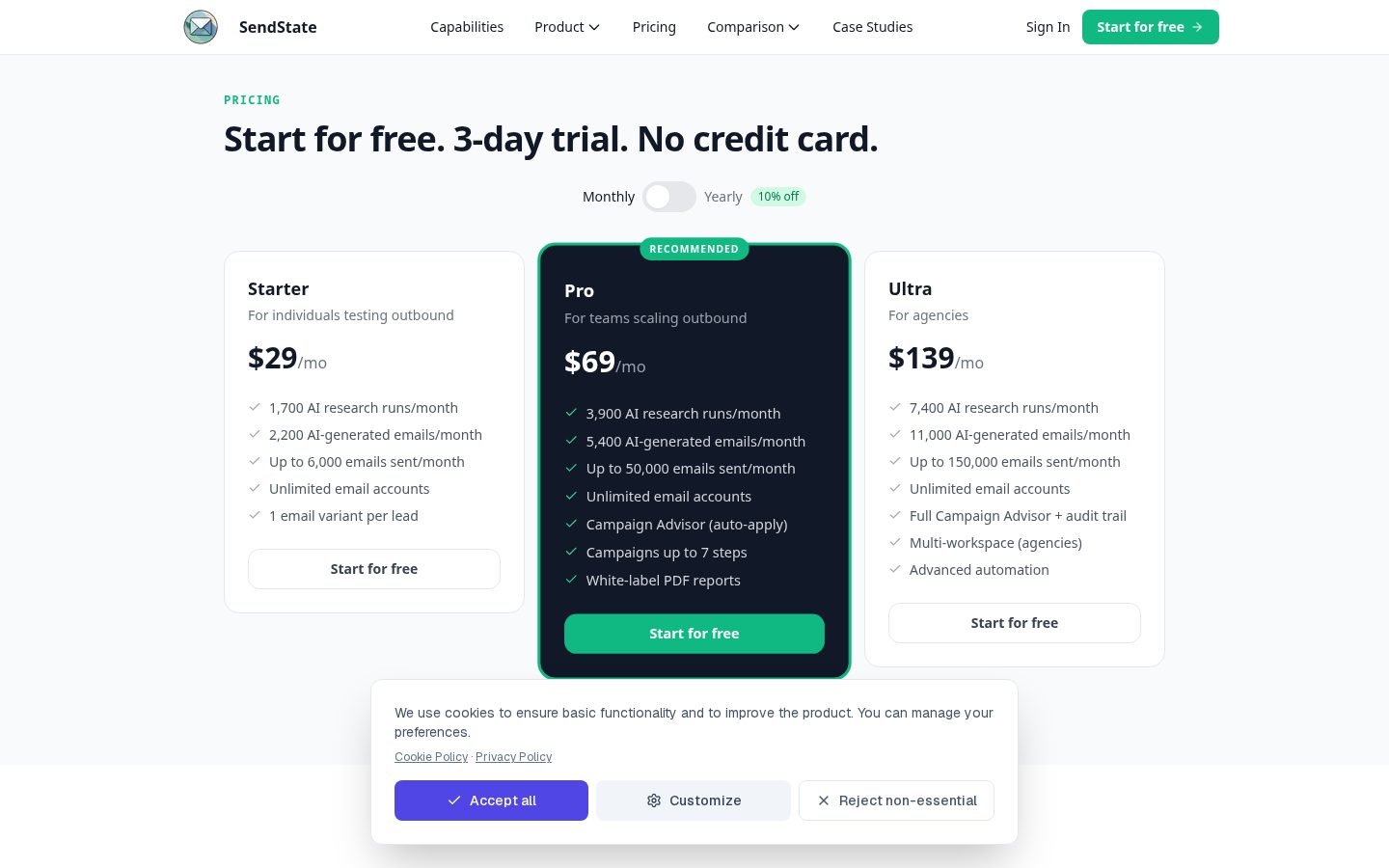 SendState Pricing