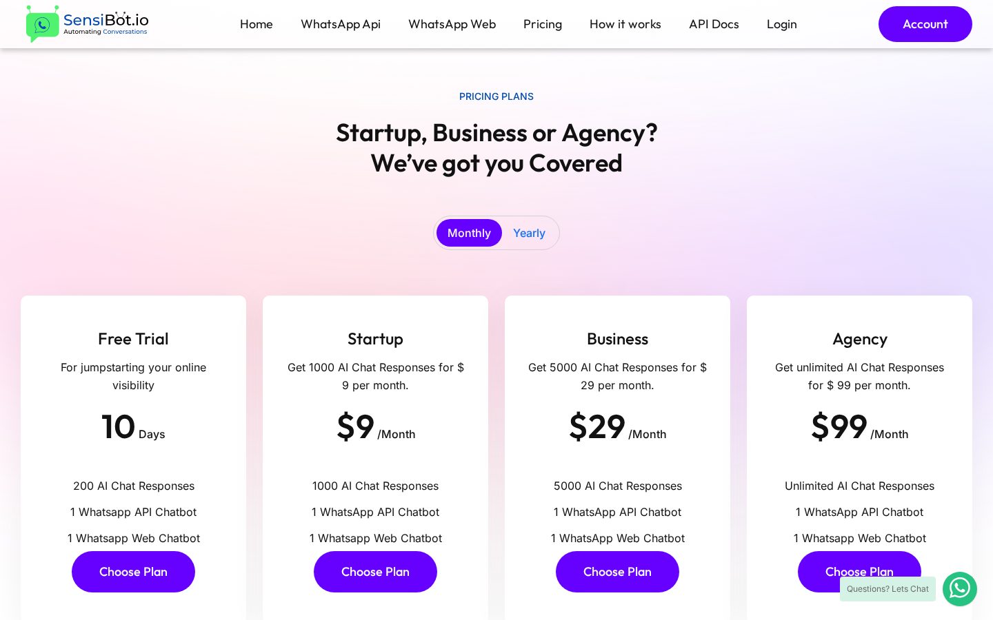 SensiBot Pricing