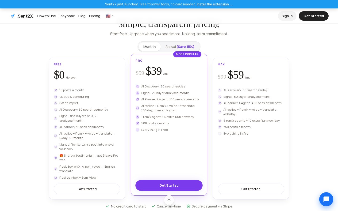 Sent2X Pricing