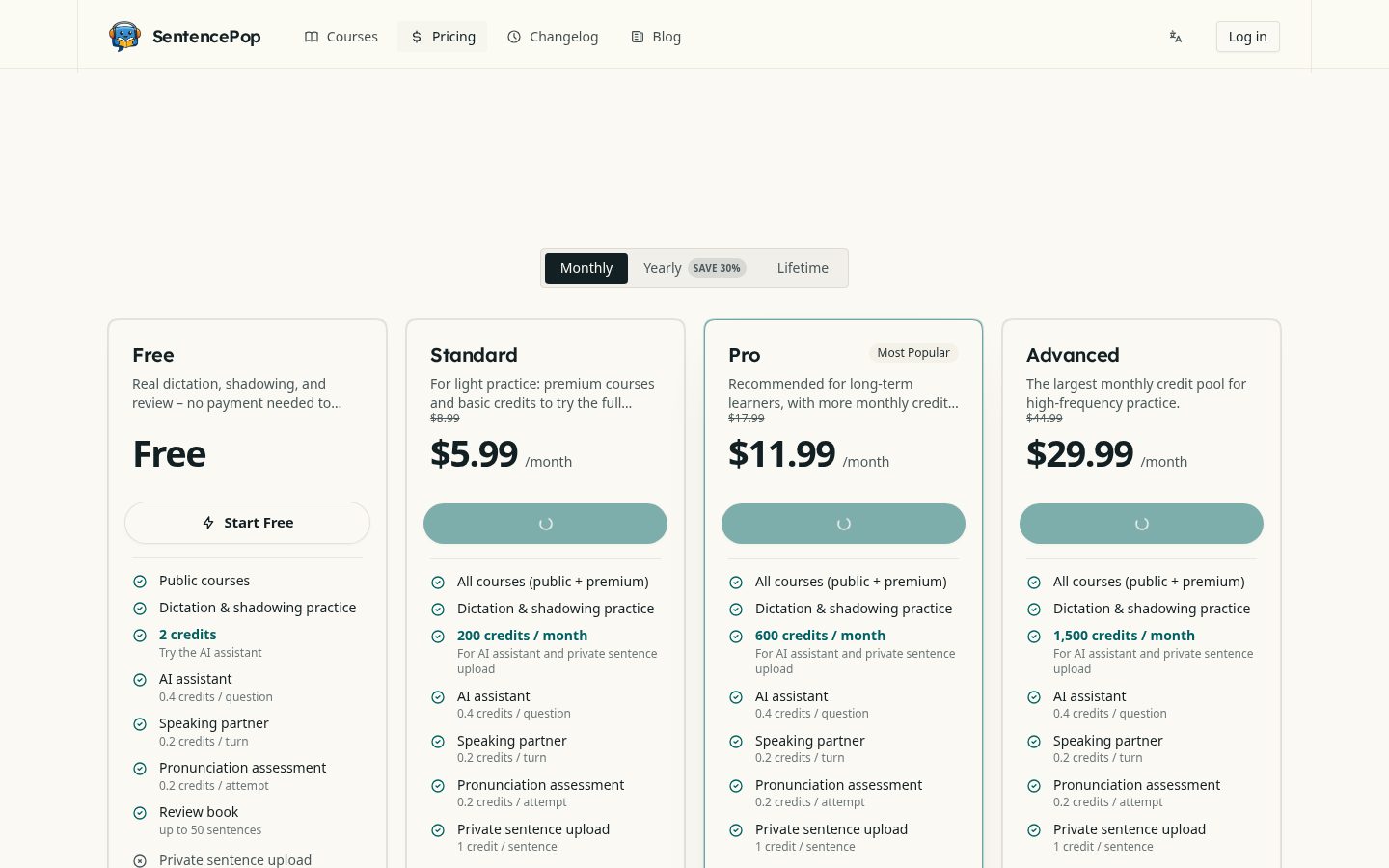 SentencePop Pricing