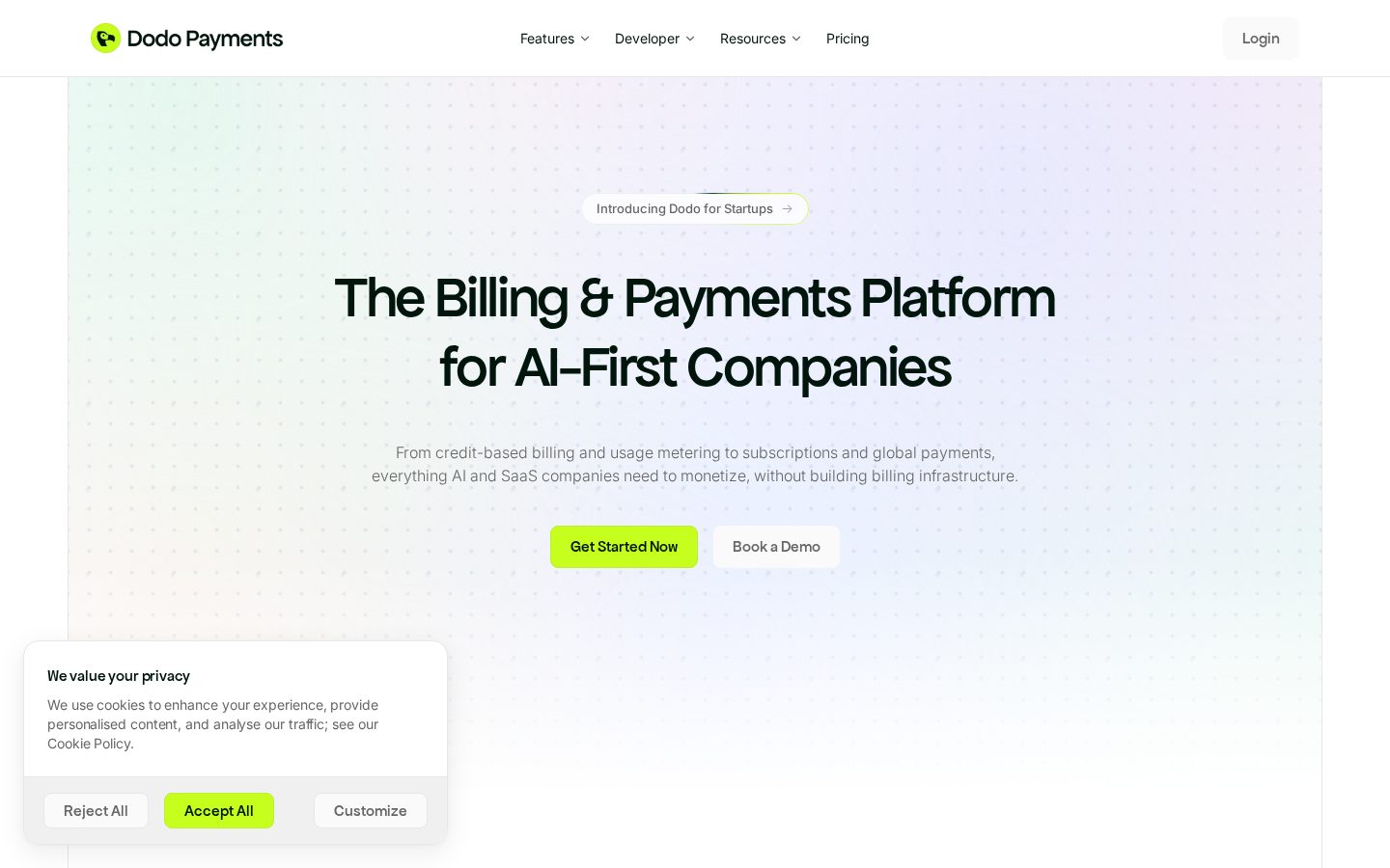 Sentra by Dodo Payments Homepage