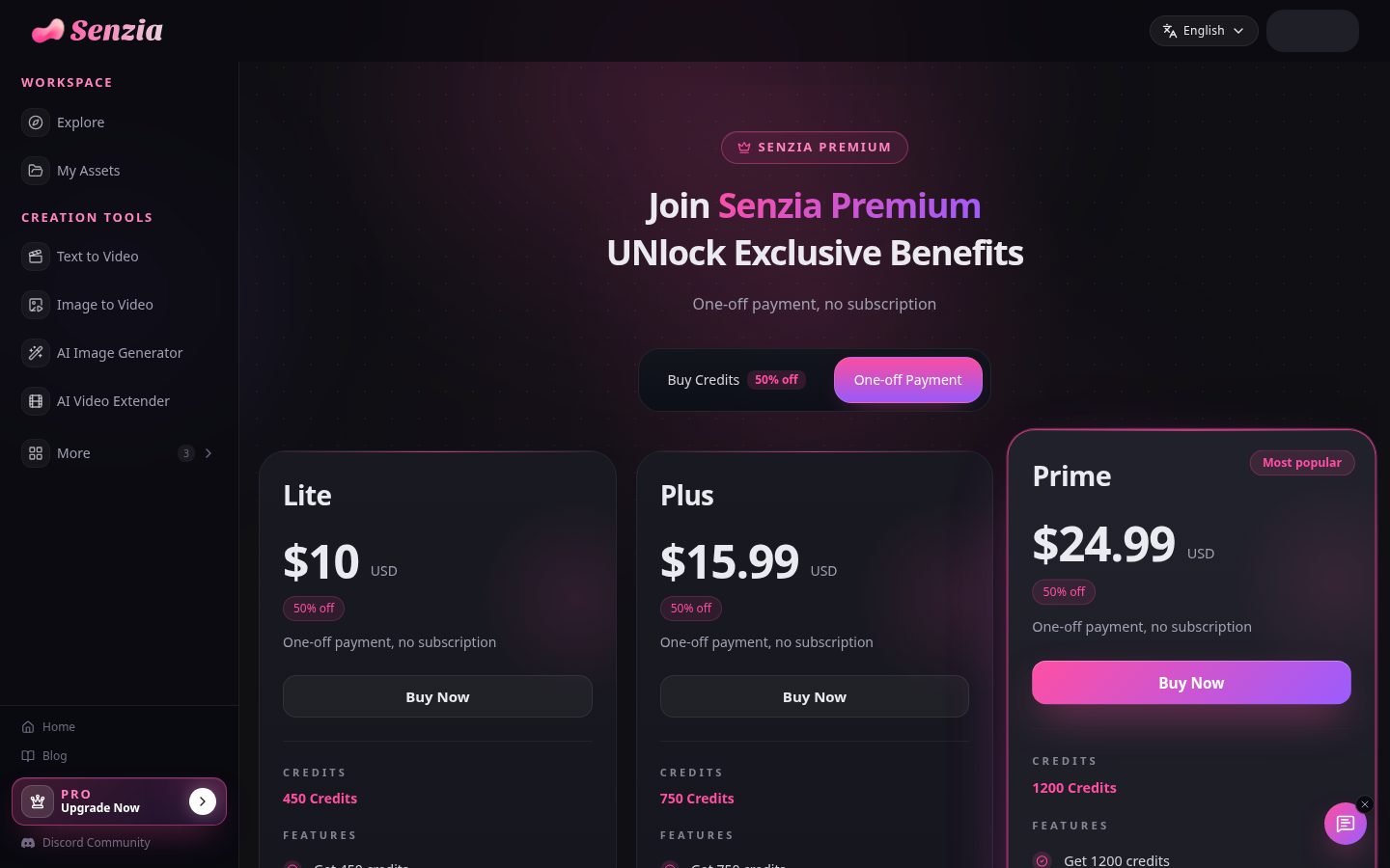 Senzia Pricing