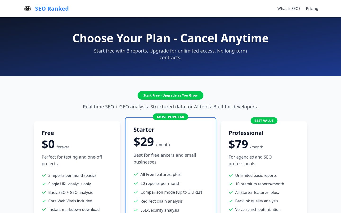SEO + GEO Audit Report Pricing